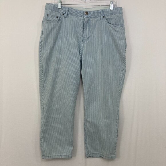 Catherines size 16W Blue Striped Stretch Slim Leg Cropped Jeans - Picture 1 of 9